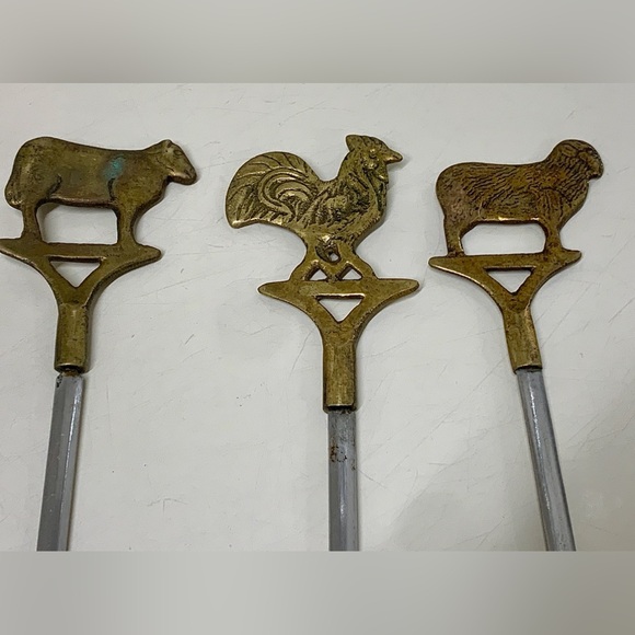 Mid Century Vintage (set of 3) Brass Figural Animal Finial Stainless Skewers - Picture 16 of 16